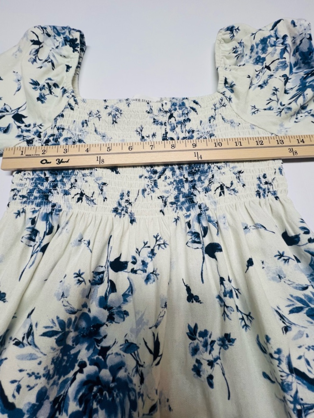 ALTAR’D STATE Blue Floral Smocked Mini Dress Puff Sleeve Cottagecore Feminine - Picture 8 of 8